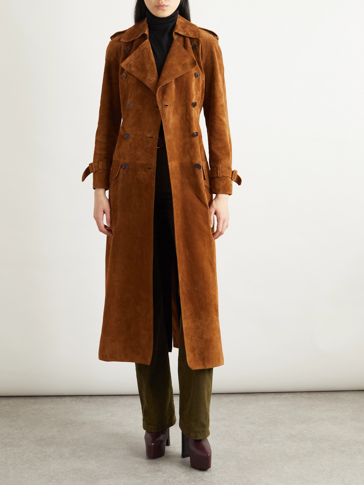 Saint Laurent Suede Trench Coat In Orange
