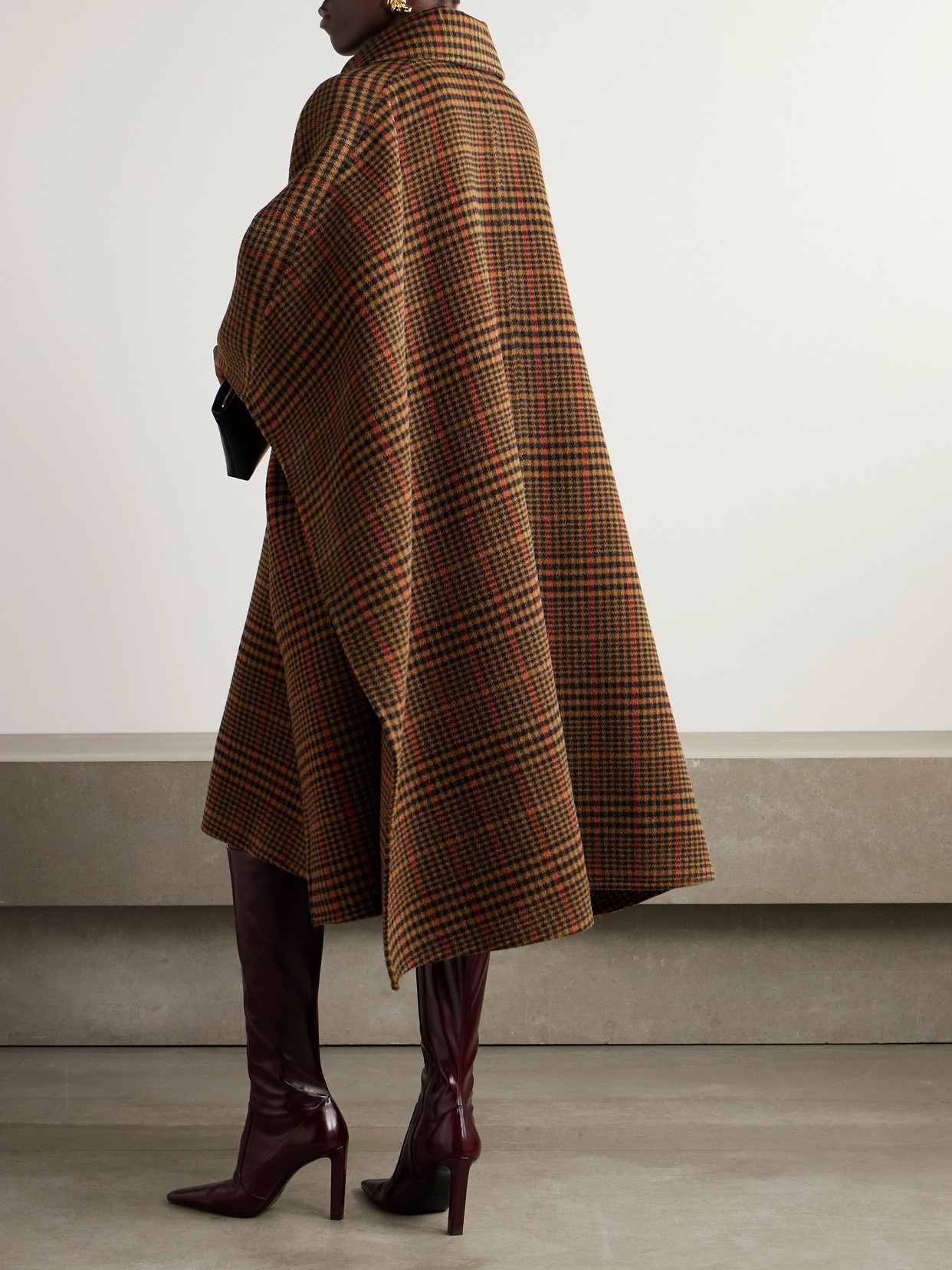 Saint Laurent Plaid Cape In Brushed Wool And Llama In Brown