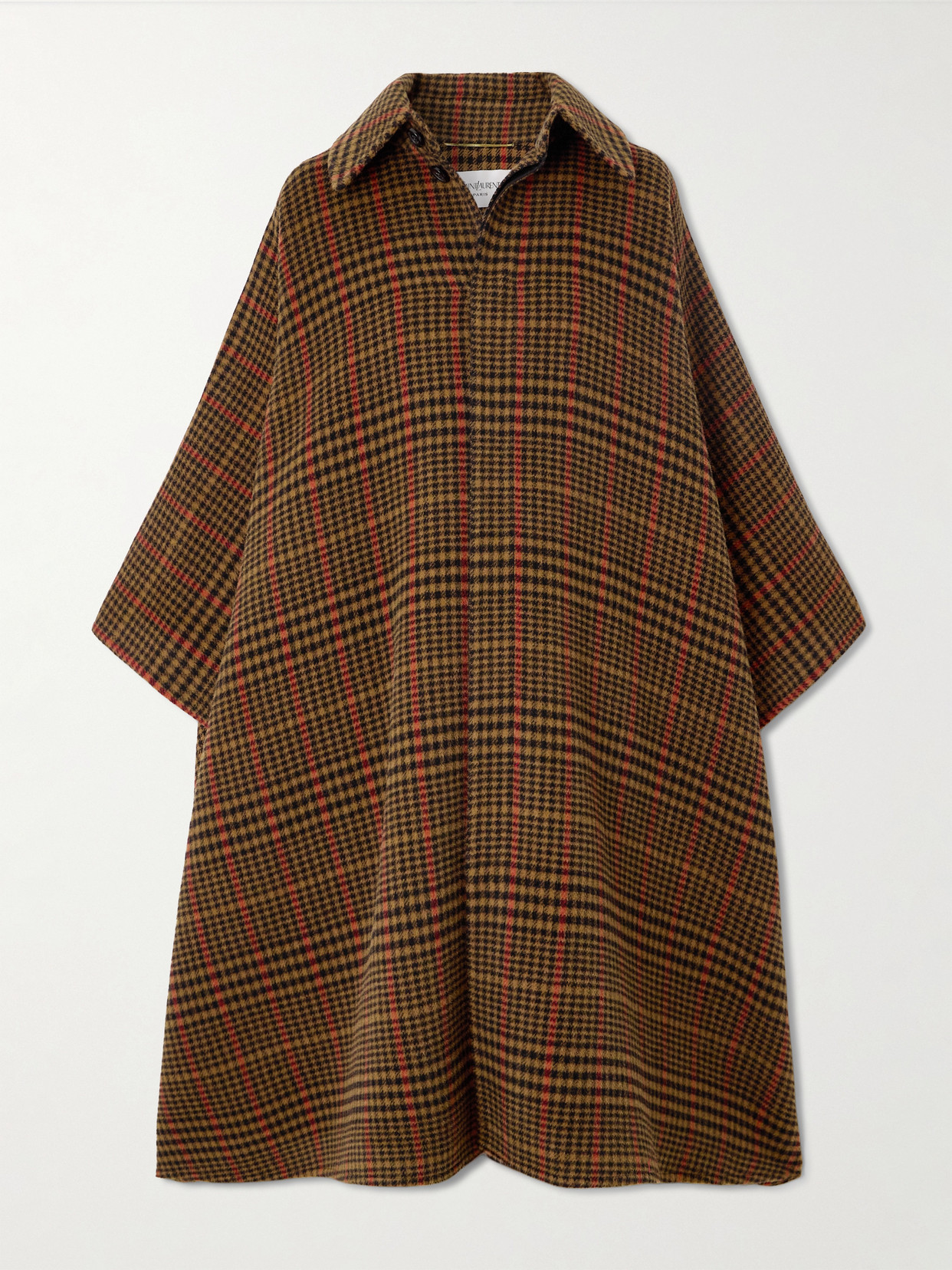 Saint Laurent Checked Wool And Llama-blend Cape In Black
