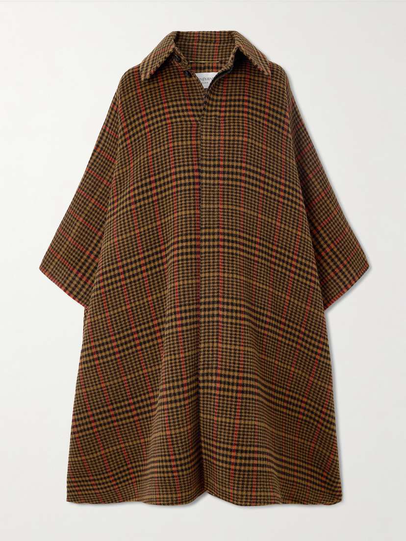 Saint Laurent Checked Wool And Llama-blend Cape