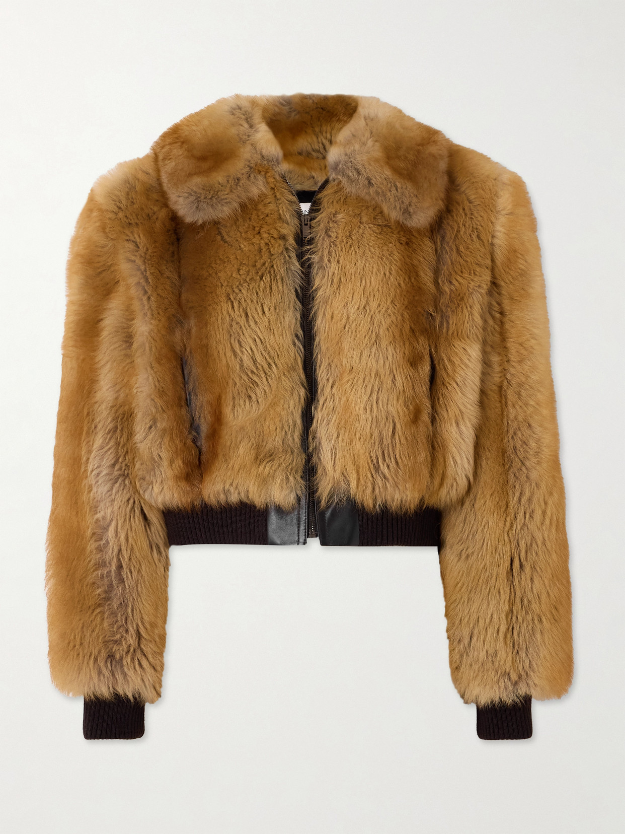 Saint Laurent Leather-trimmed Shearling Bomber Jacket In Brown