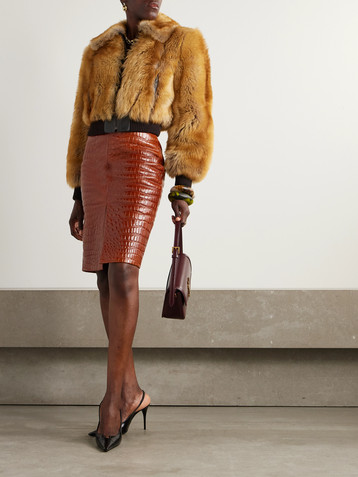 Saint Laurent Leather-trimmed shearling bomber jacket