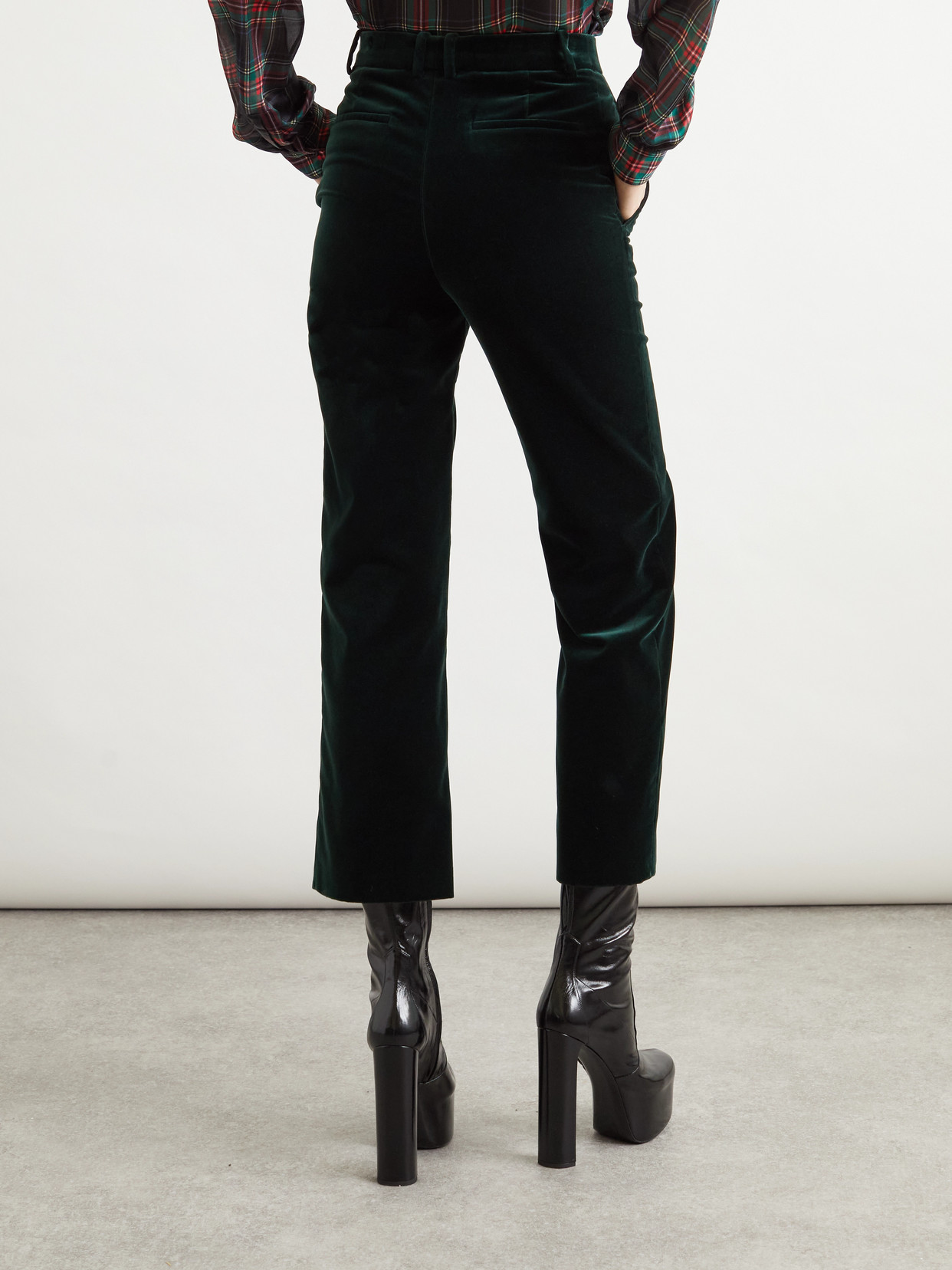 Saint Laurent Cropped Cotton-velvet Slim-leg Pants In Black