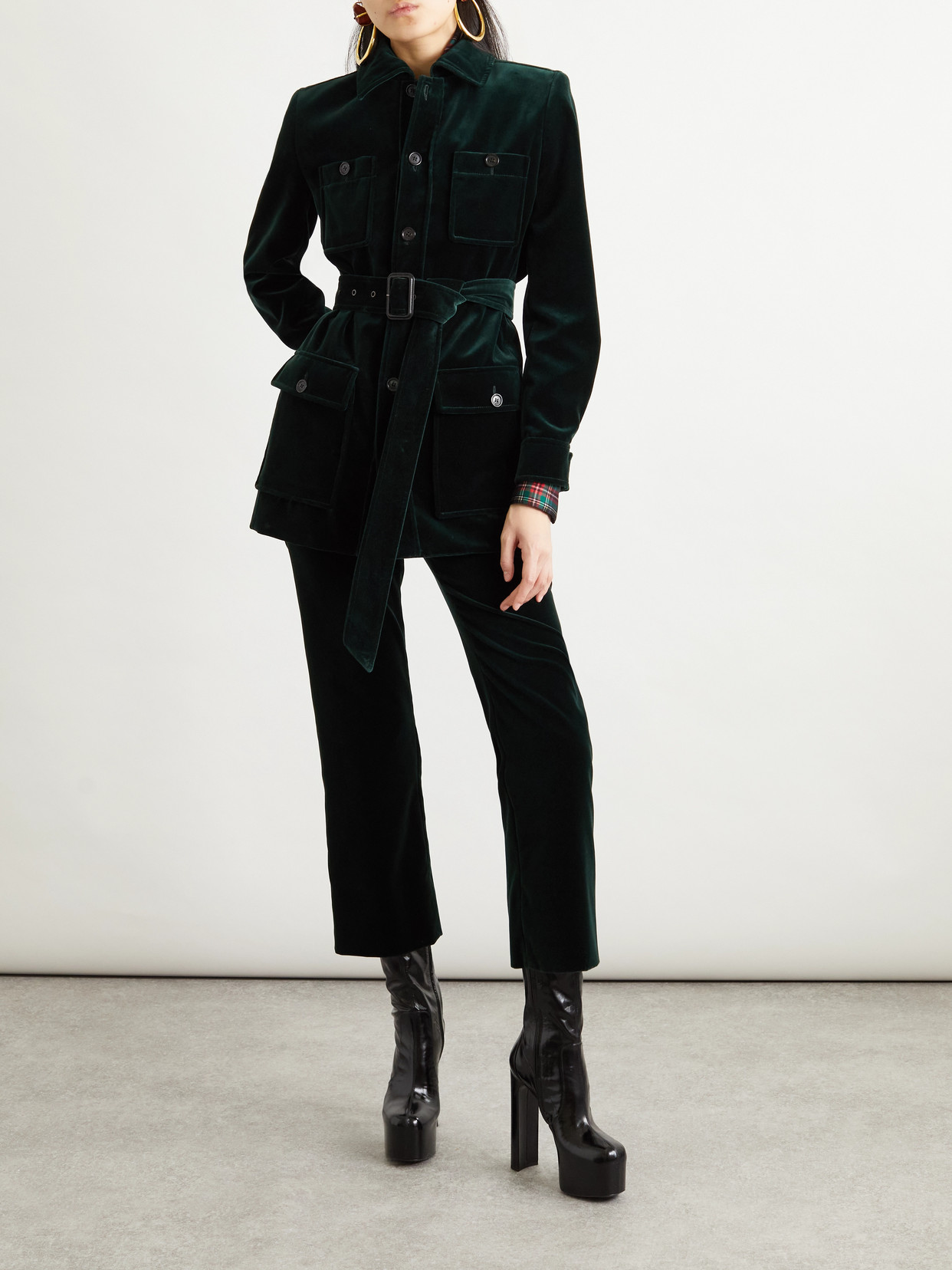 Saint Laurent Cropped Cotton-velvet Slim-leg Pants In Black