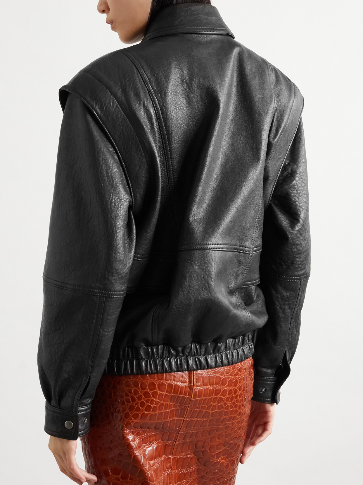 Saint Laurent Leather Bomber Jacket In Black