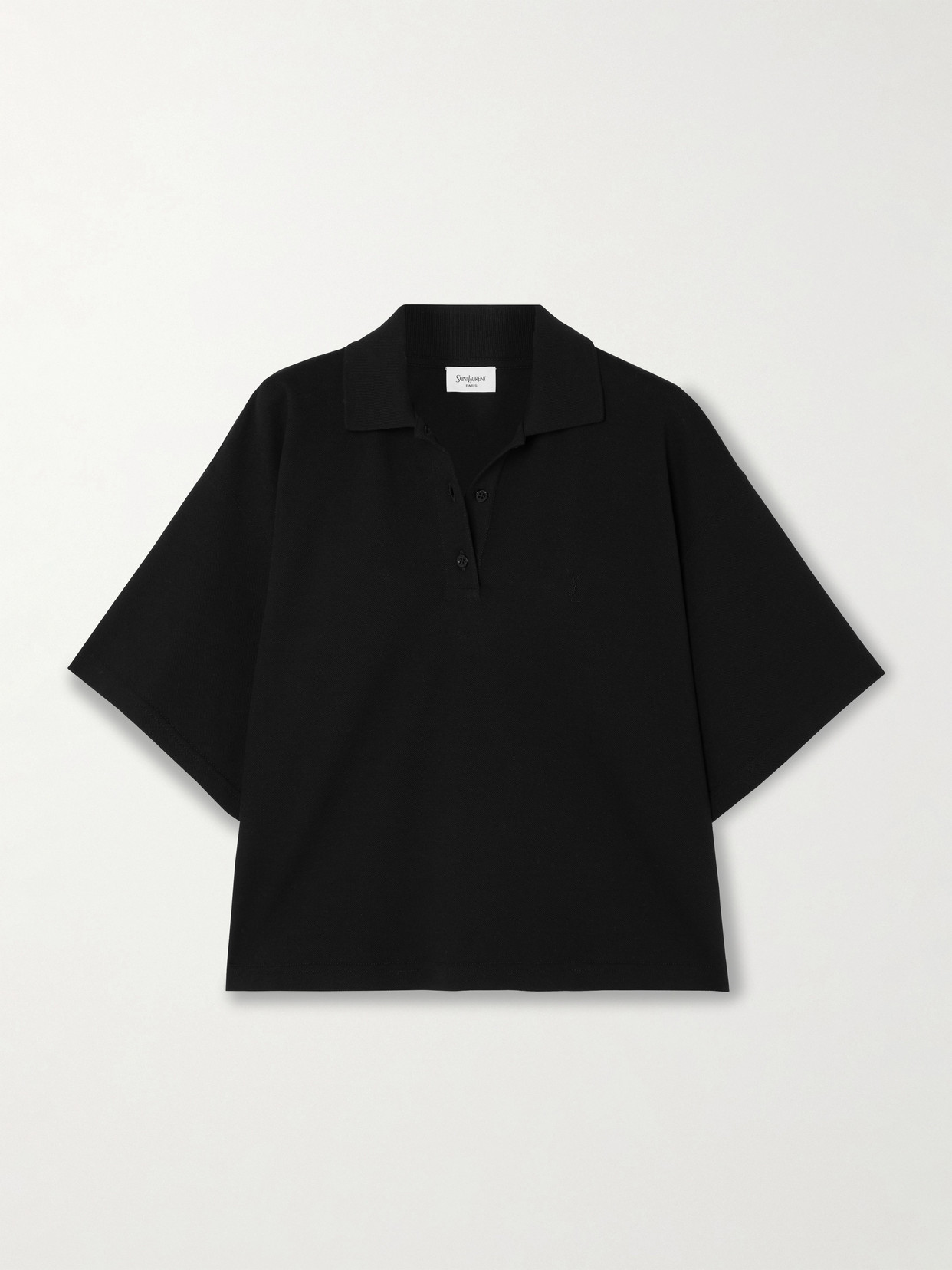 Saint Laurent Oversized Cotton-blend Piqué Polo Top In Black