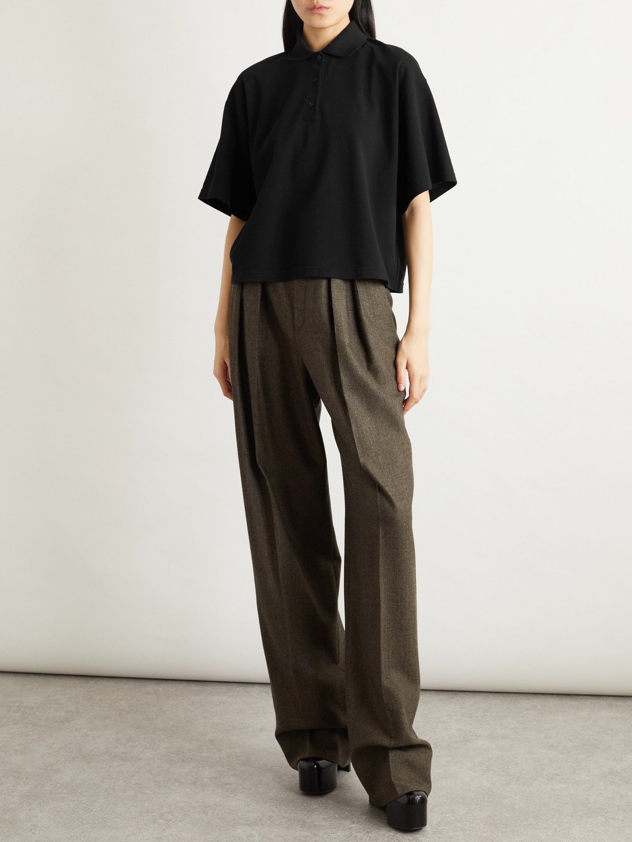 Saint Laurent Cassandre Boxy Polo T-shirt In Black