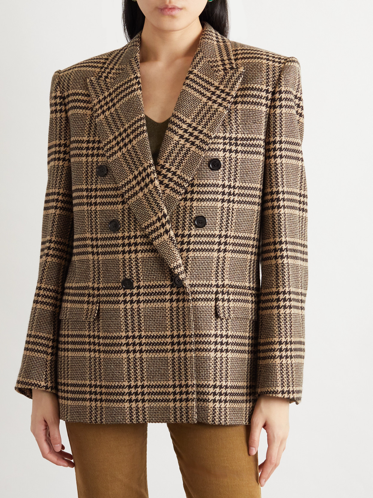 Saint Laurent Double-breasted Checked Silk And Cashmere-blend Blazer In Multi