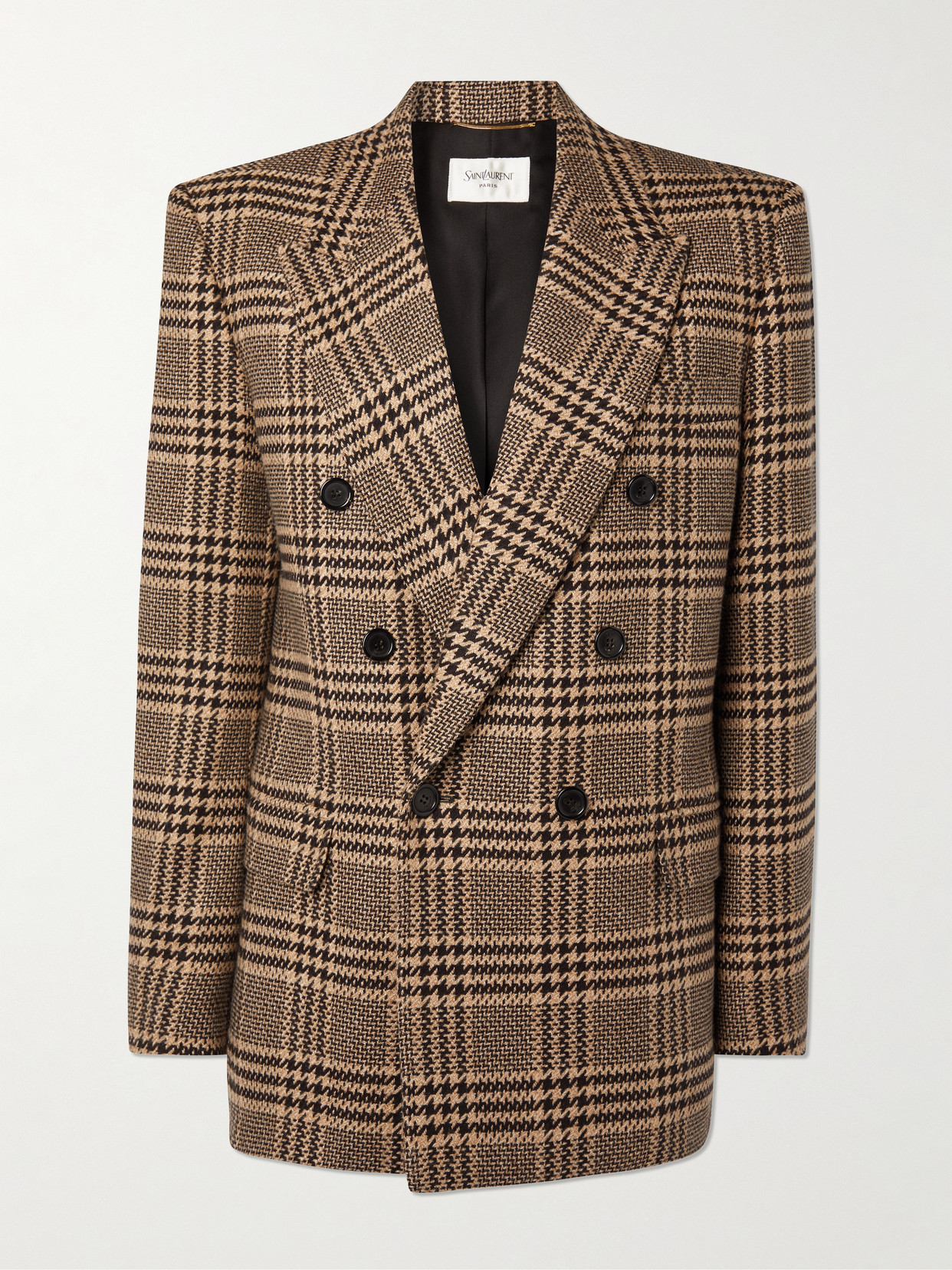 Saint Laurent Double-breasted Checked Silk And Cashmere-blend Blazer In Multi
