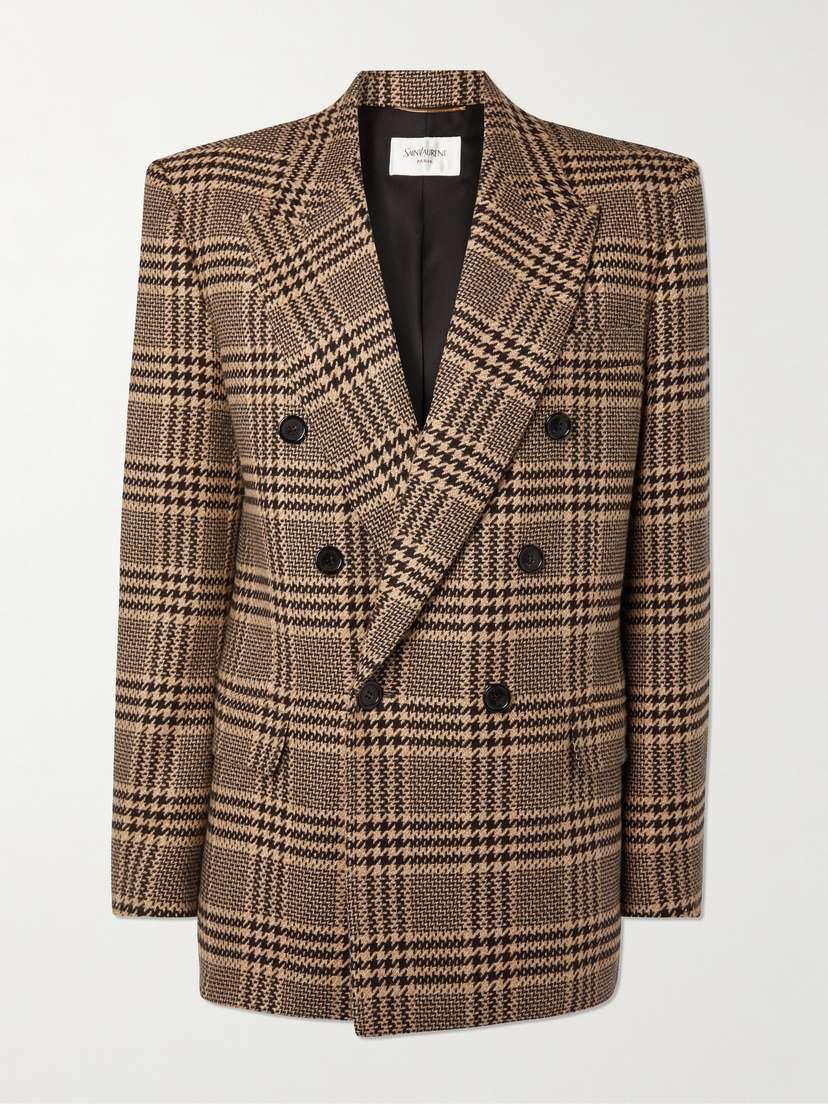 Saint Laurent Double-breasted Checked Silk And Cashmere-blend Blazer