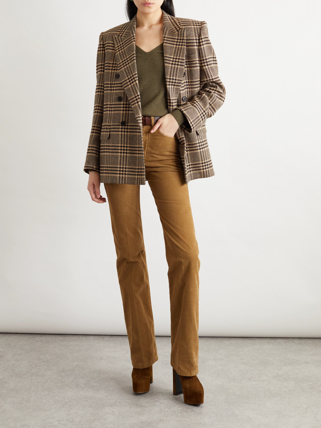 Saint Laurent Double-breasted Checked Silk And Cashmere-blend Blazer In Multi