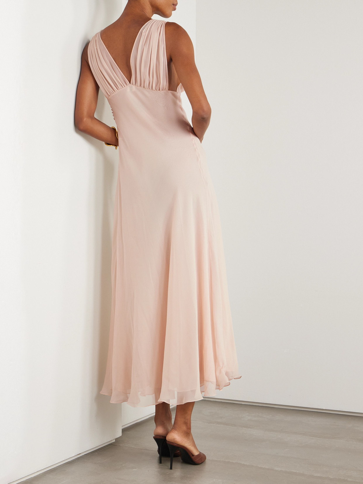 Saint Laurent Pleated Silk-chiffon Maxi Dress In Pink