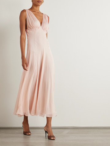 Saint Laurent Pleated silk-chiffon maxi dress