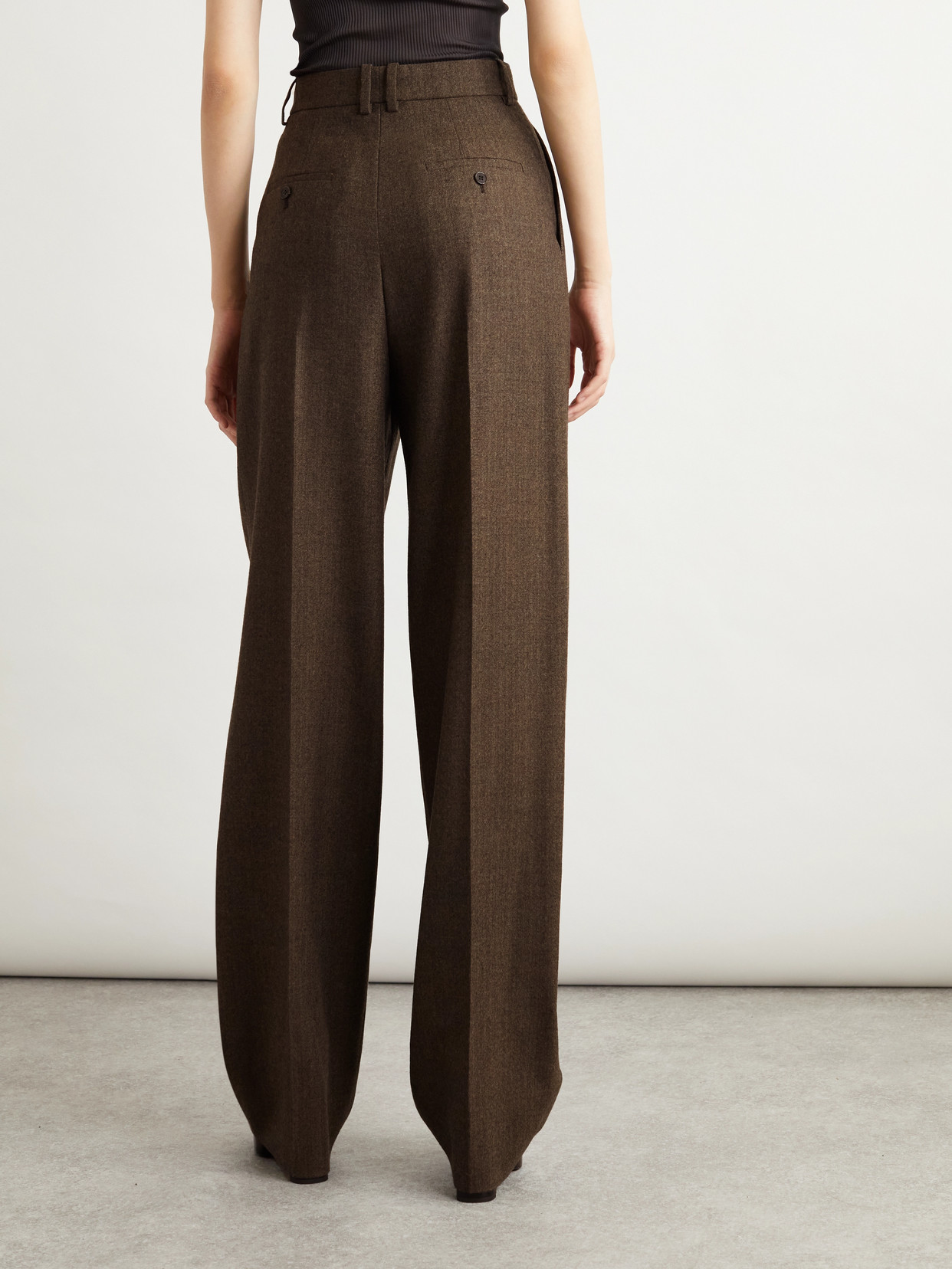 Saint Laurent Pleated Herringbone Wool Wide-leg Pants In Brown