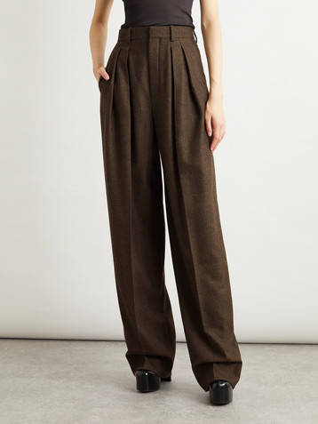 Saint Laurent Pleated herringbone wool wide-leg pants