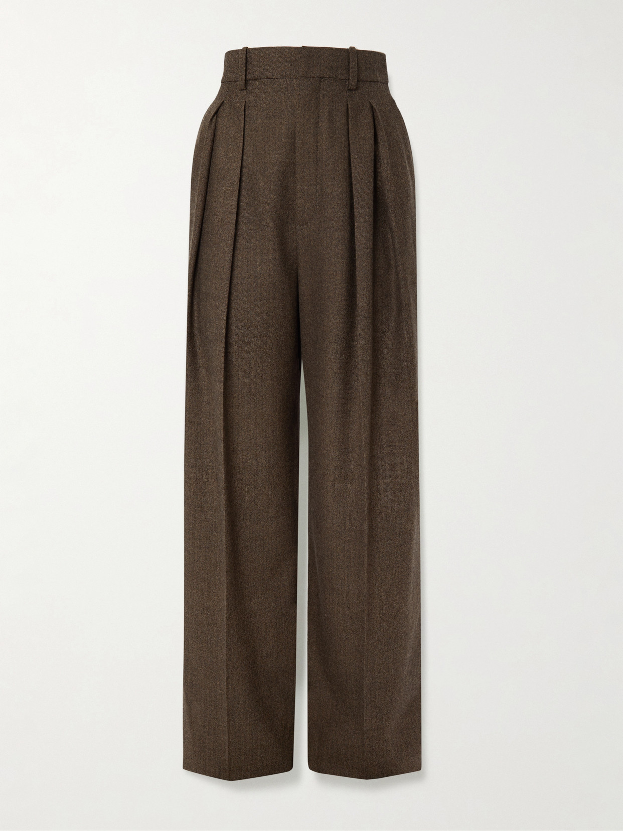 Saint Laurent Pleated Herringbone Wool Wide-leg Pants In Brown