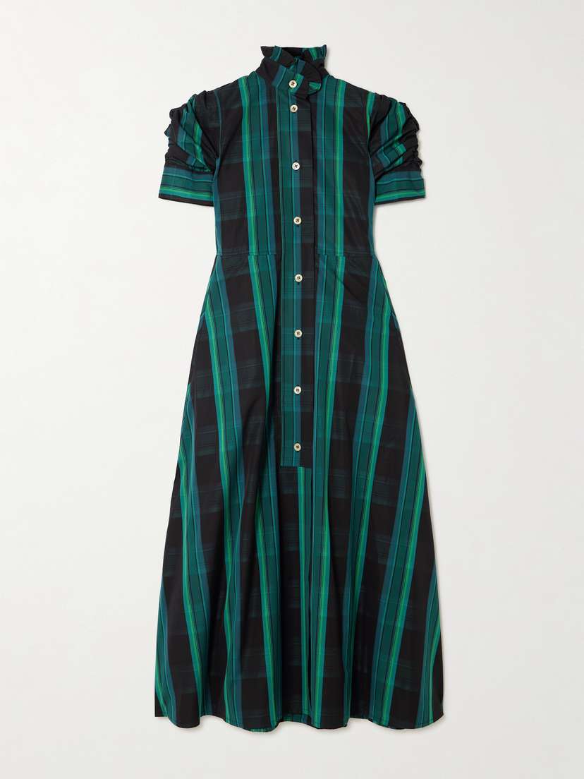 Thierry Colson Venetia Ruffled Gathered Checked Cotton-poplin Midi Dress