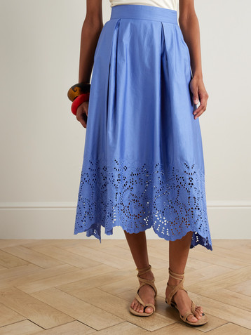 THIERRY COLSON Wynona pleated broderie anglaise cotton-poplin midi skirt