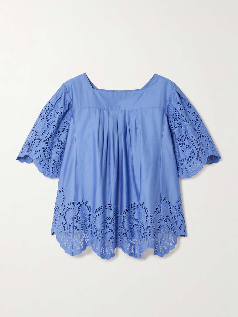 Thierry Colson Scarletta Pleated Broderie Anglaise Cotton-poplin Blouse