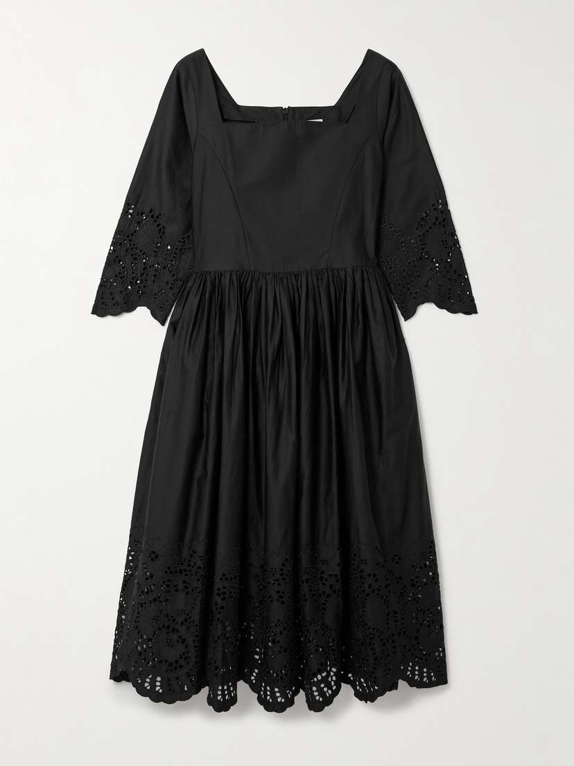 Thierry Colson Amalia Pleated Broderie Anglaise Cotton-poplin Midi Dress