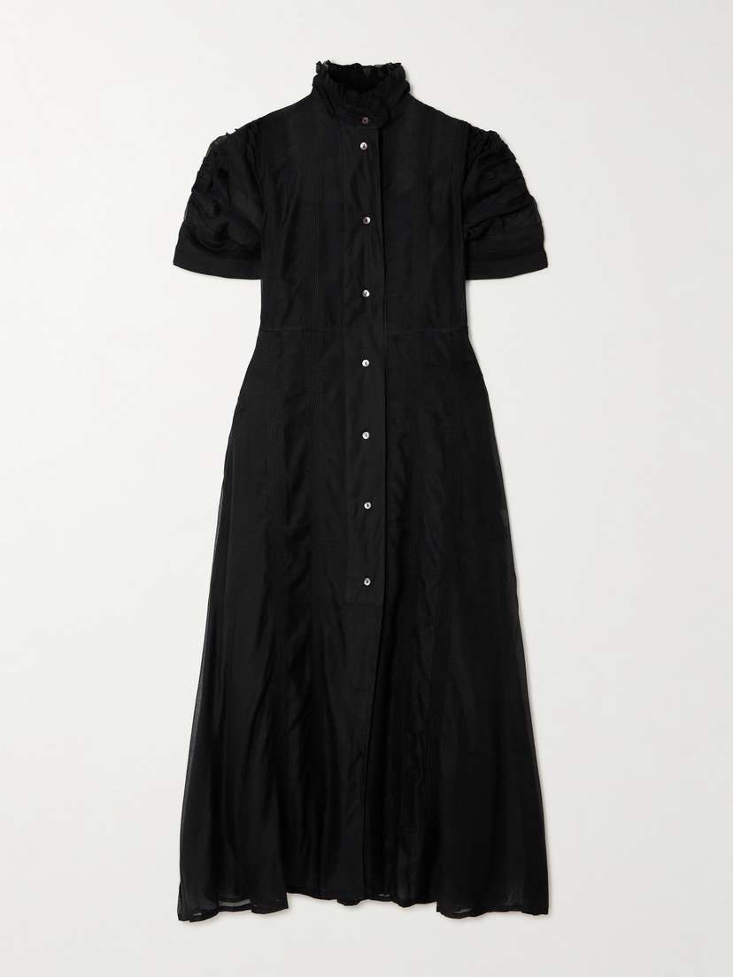 Thierry Colson Venetia Ruffled Gathered Embroidered Cotton And Silk-blend Midi Dress