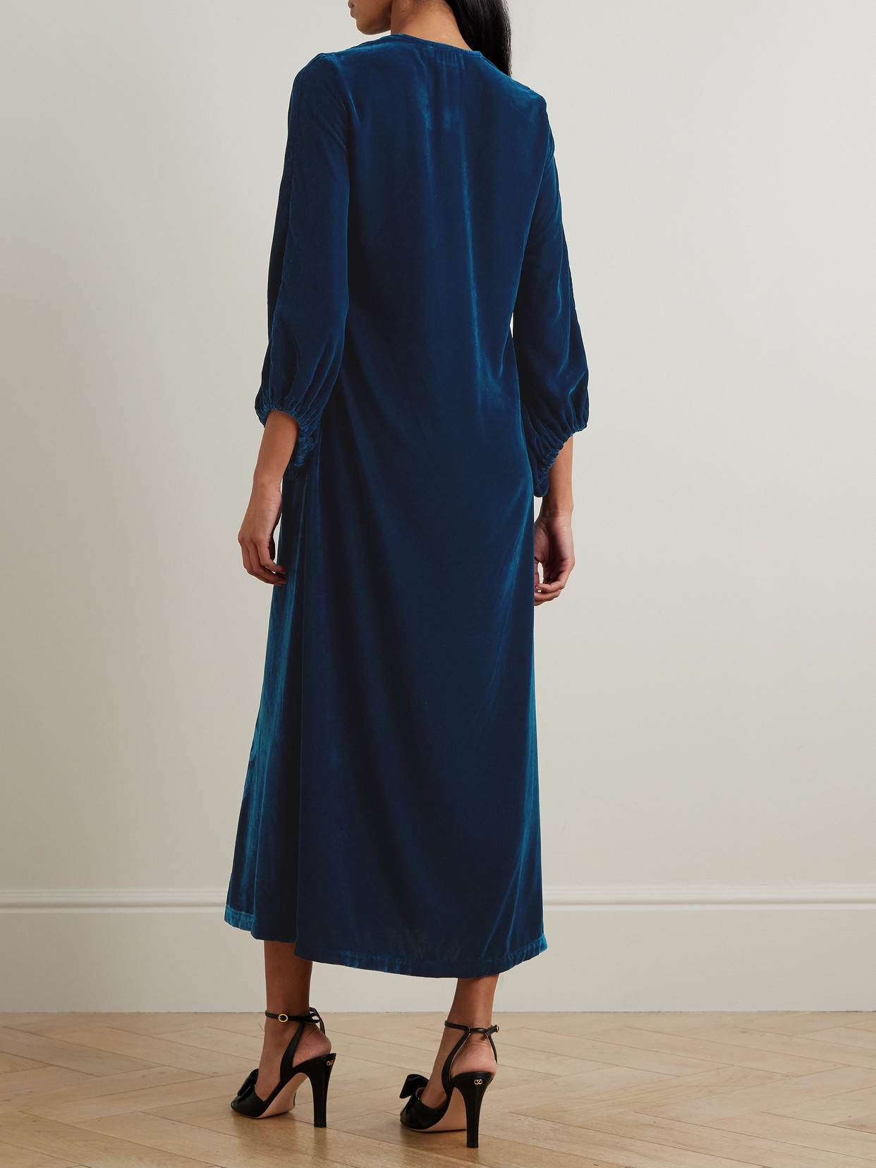 Themis Z Anthos Devoré Silk-blend Velvet Maxi Dress In Blue