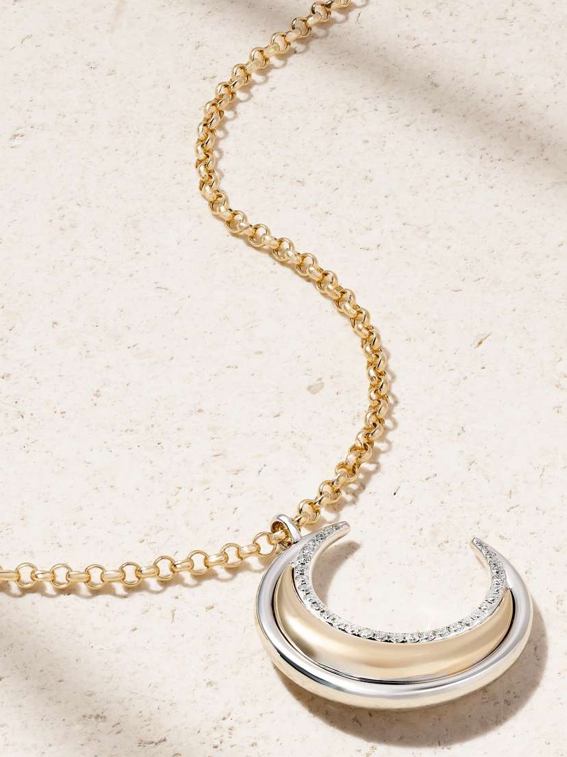 L’Atelier Nawbar Moon Bloop 18-karat Yellow And White Gold Diamond Pendant