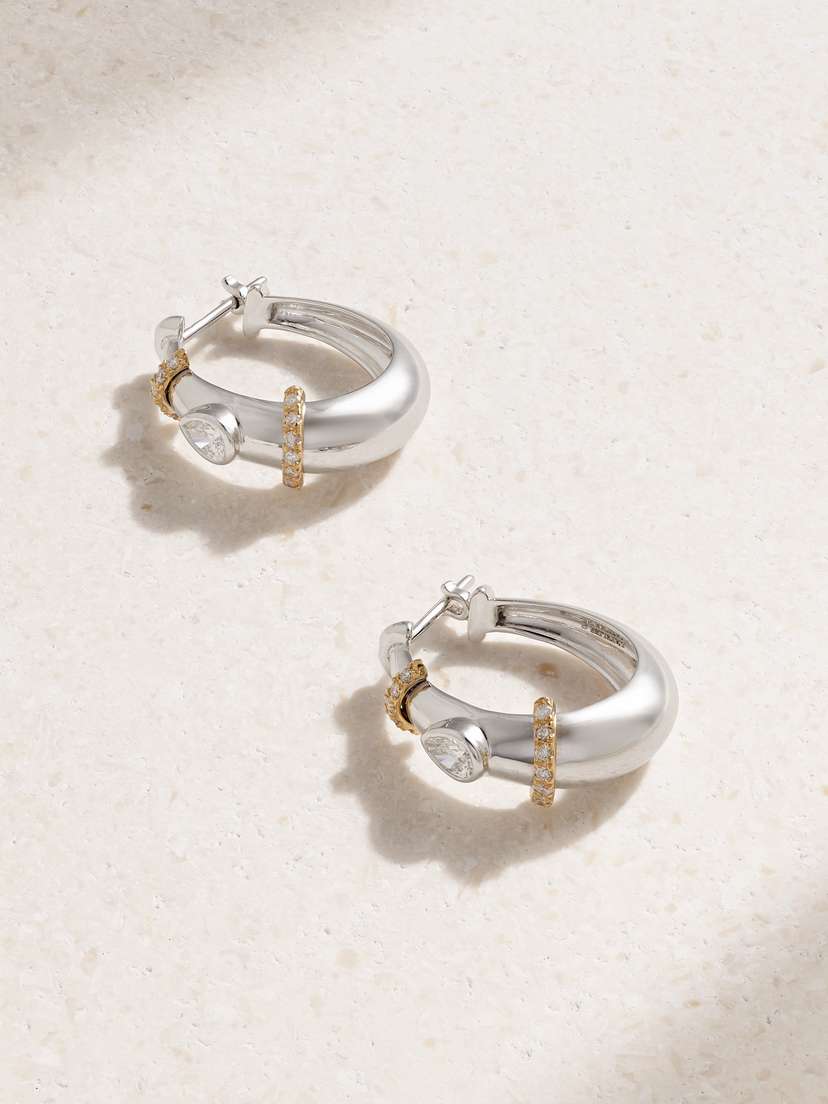 L’Atelier Nawbar Buoy 18-karat White And Yellow Gold Diamond Hoop Earrings