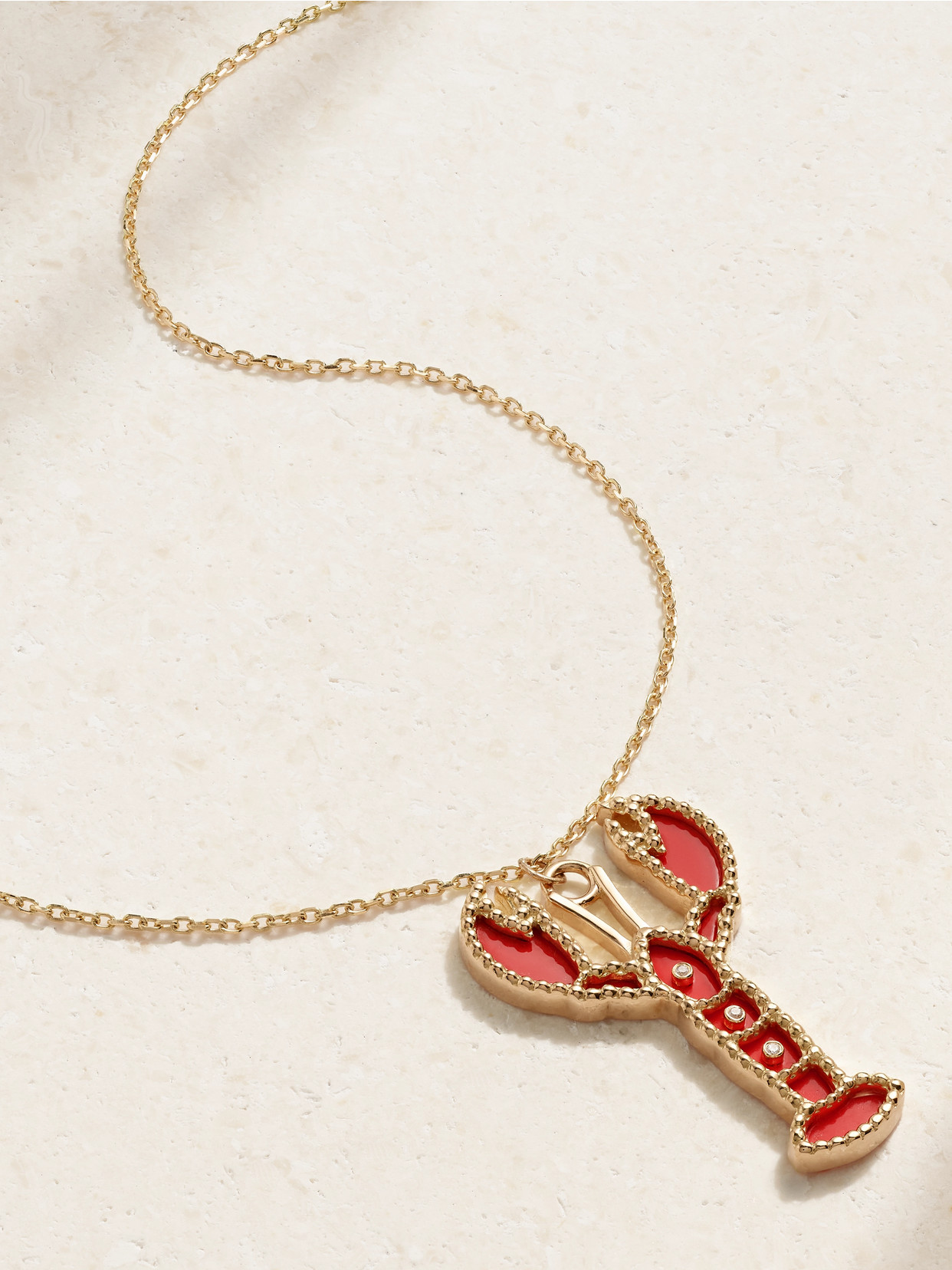 L'atelier Nawbar Lobster 18-karat Gold, Coral And Diamond Necklace In Multi