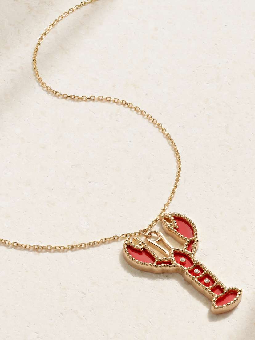 L’Atelier Nawbar Lobster 18-karat Gold, Coral And Diamond Necklace