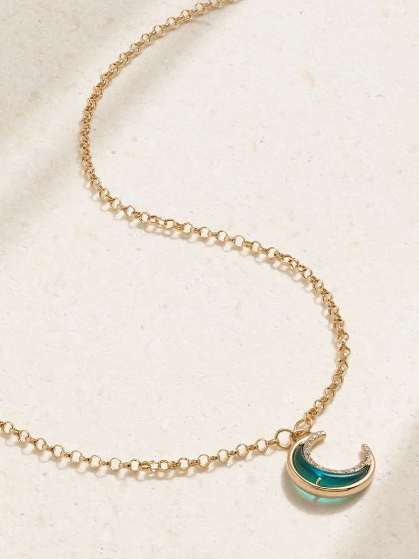 L’Atelier Nawbar Bloop Moon 18-karat Gold, Topaz And Diamond Necklace