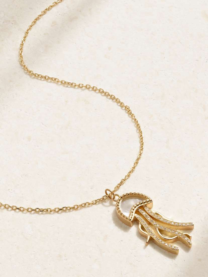 L’Atelier Nawbar Jelly Fish 18-karat Gold, Mother-of-pearl And Diamond Necklace
