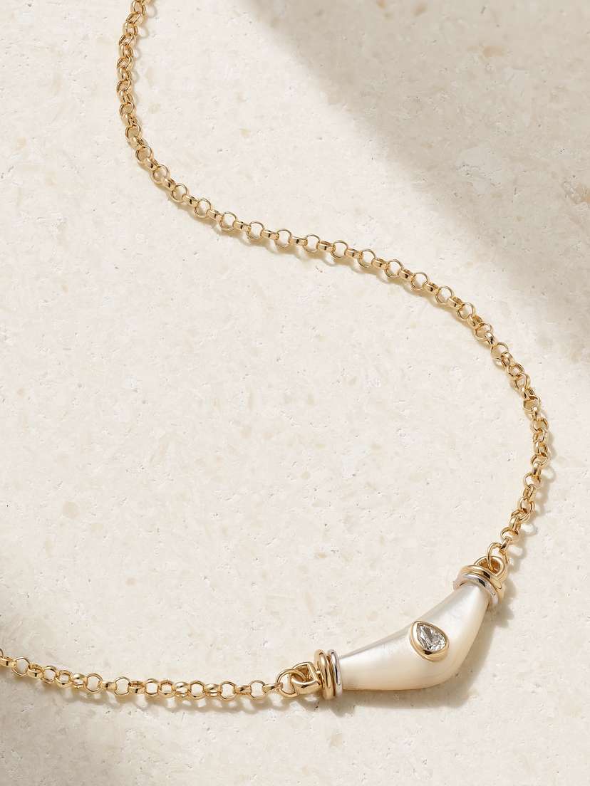 L’Atelier Nawbar Karma 18-karat Yellow And White Gold, Mother-of-pearl And Diamond Necklace