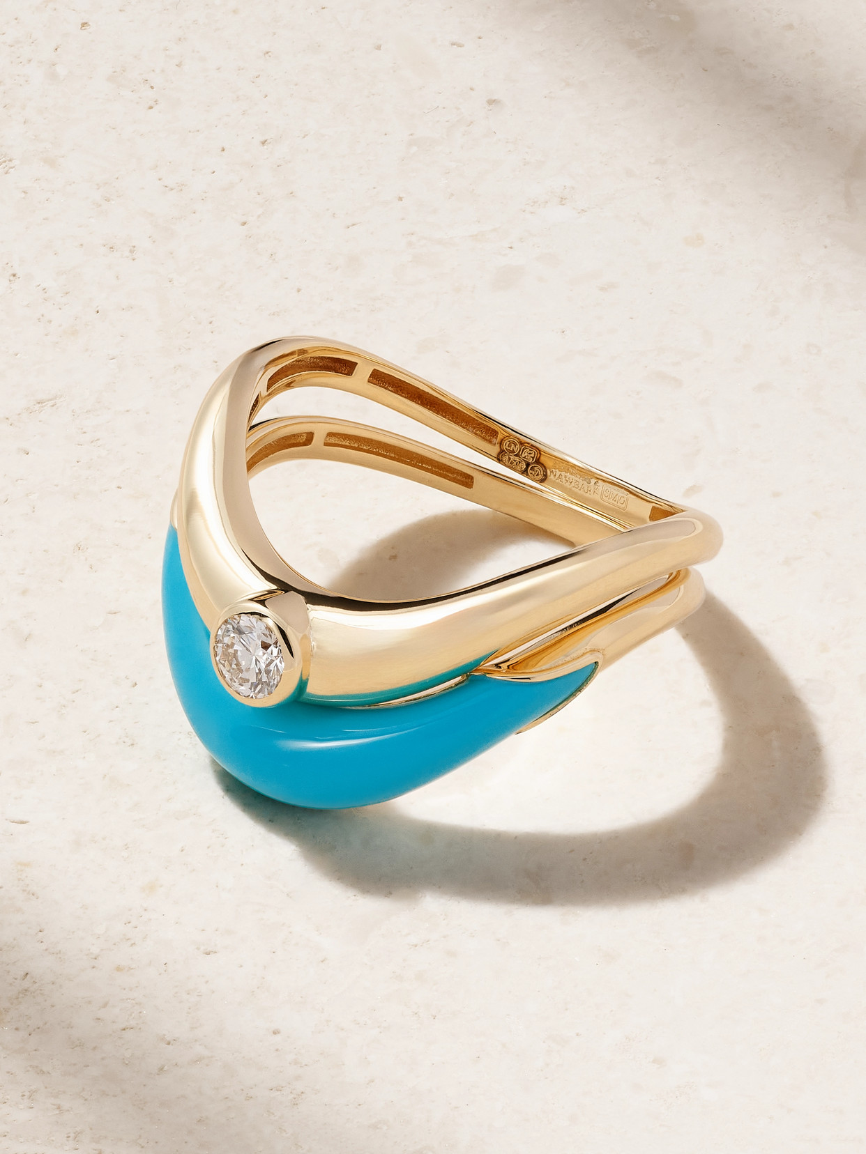 L'Atelier Nawbar - Boa Stackable Set Of Two 18-karat Gold, Diamond And Turquoise Rings - 6