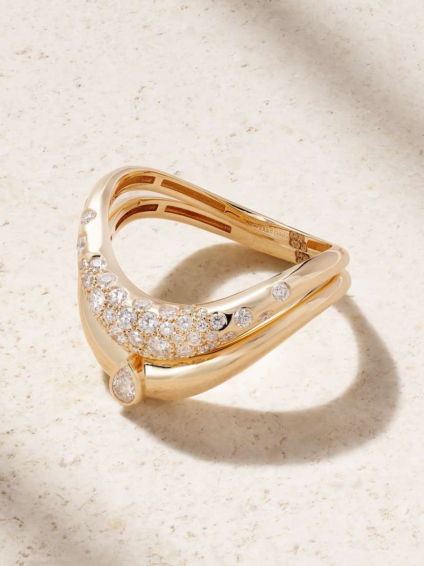 L’Atelier Nawbar Boa Stackable Set Of Two 18-karat Gold Diamond Rings