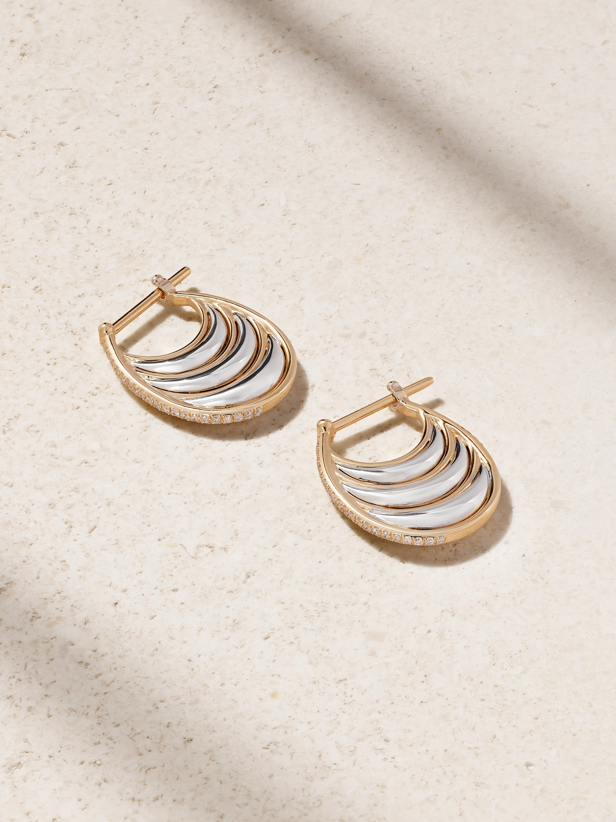 L'atelier Nawbar Triple Bloop Moo 18-karat Yellow And White Gold Diamond Earrings