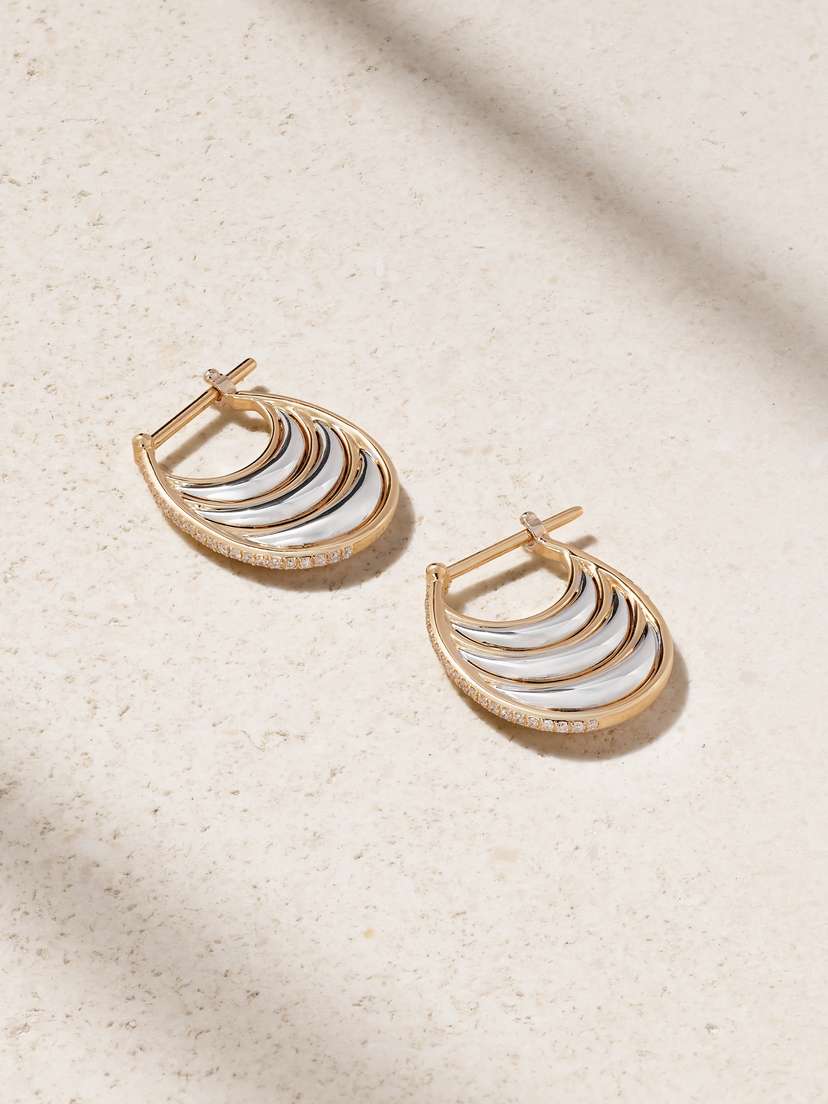 L’Atelier Nawbar Triple Bloop Moo 18-karat Yellow And White Gold Diamond Earrings