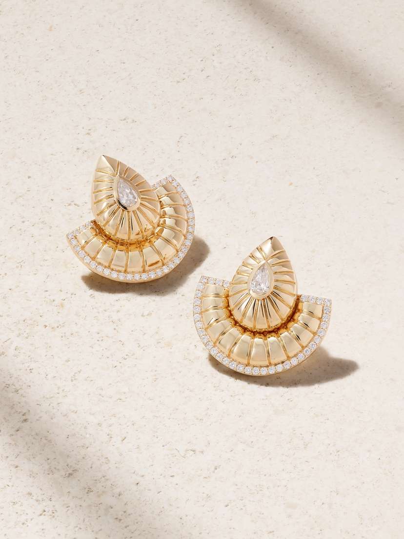L’Atelier Nawbar Bond Street Fan 18-karat Gold Diamond Earrings