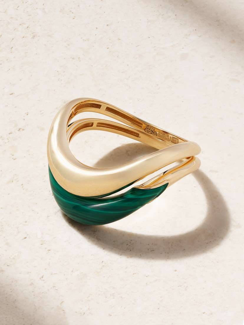 L’Atelier Nawbar Boa Stackable Set Of Two 18-karat Gold Malachite Rings