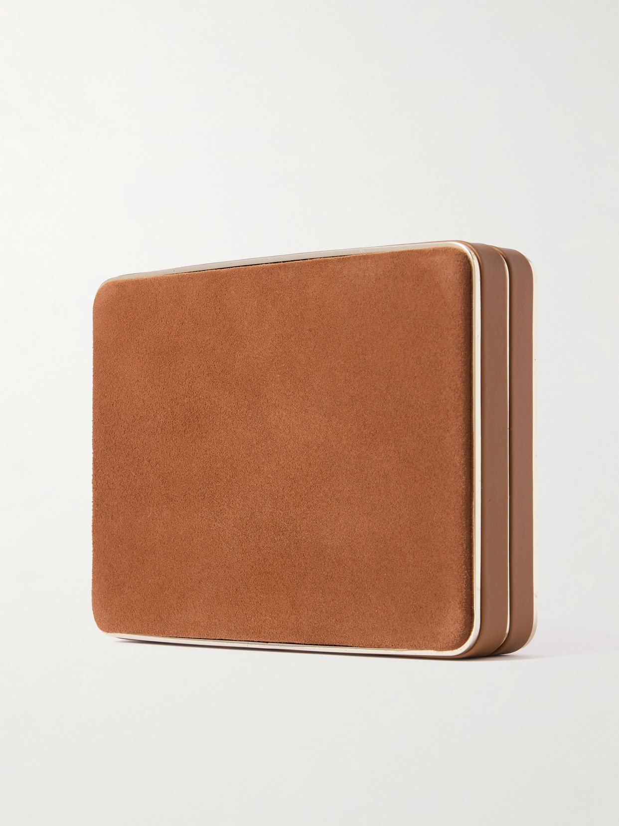Hunting Season Square Compact Leather-trimmed Suede Clutch In Brown
