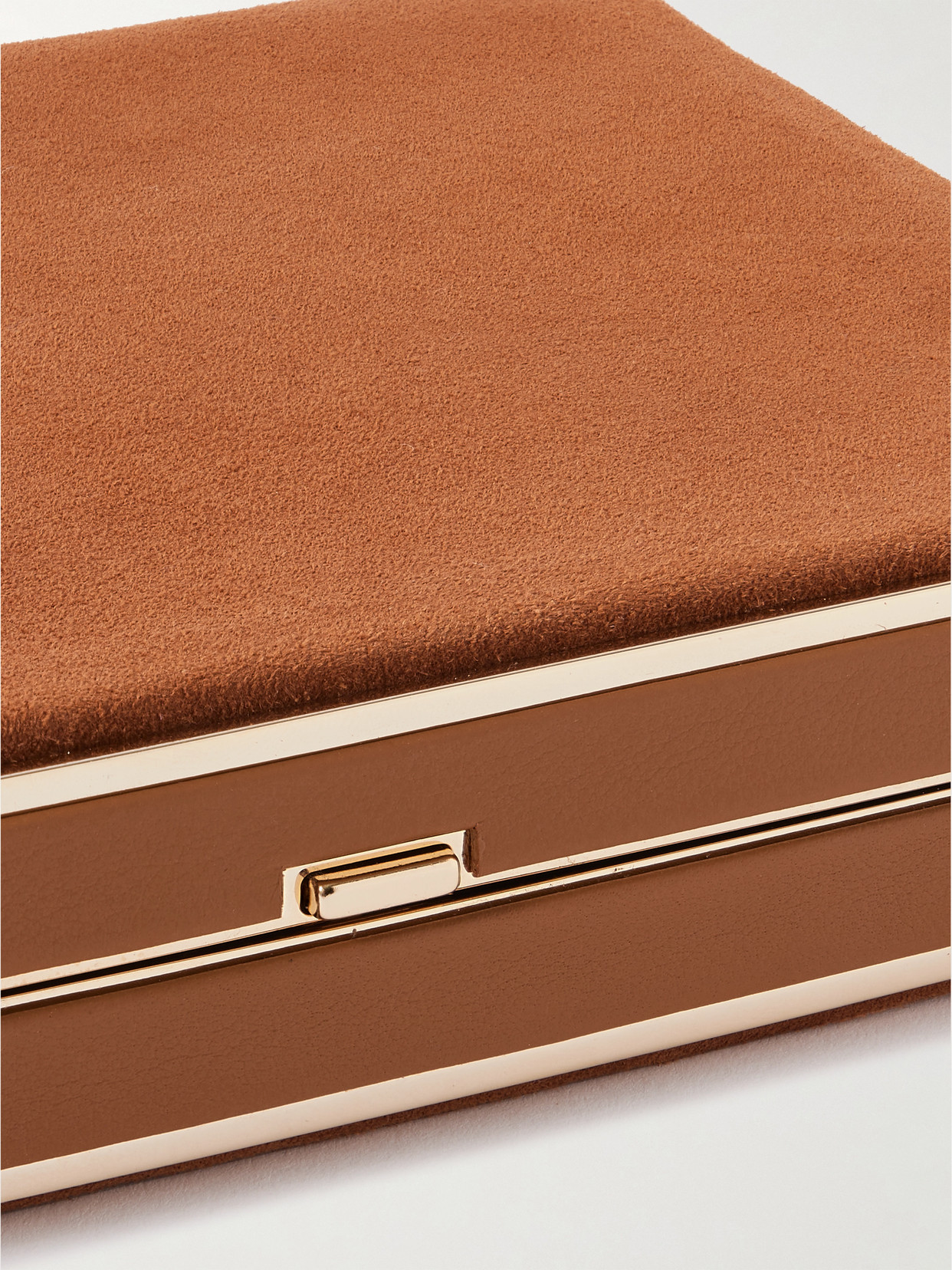 Hunting Season Square Compact Leather-trimmed Suede Clutch In Brown