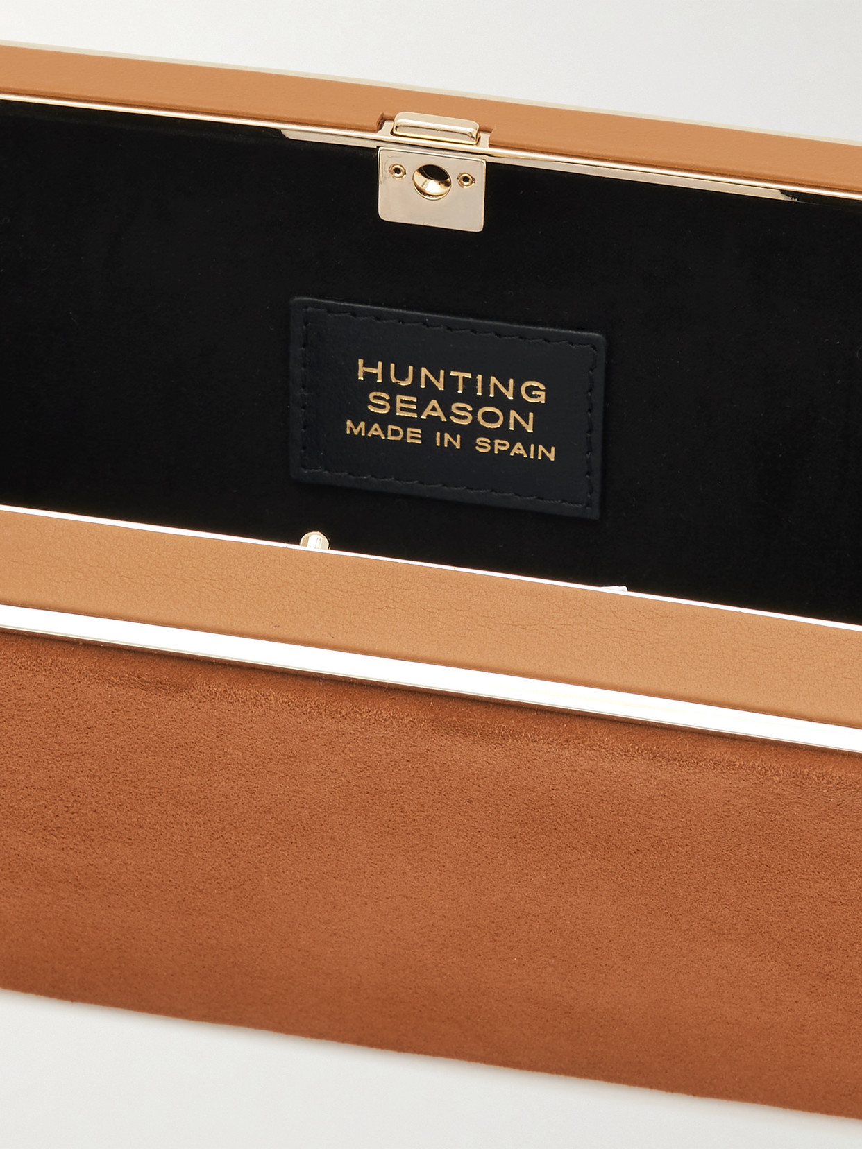 Hunting Season Square Compact Leather-trimmed Suede Clutch In Brown