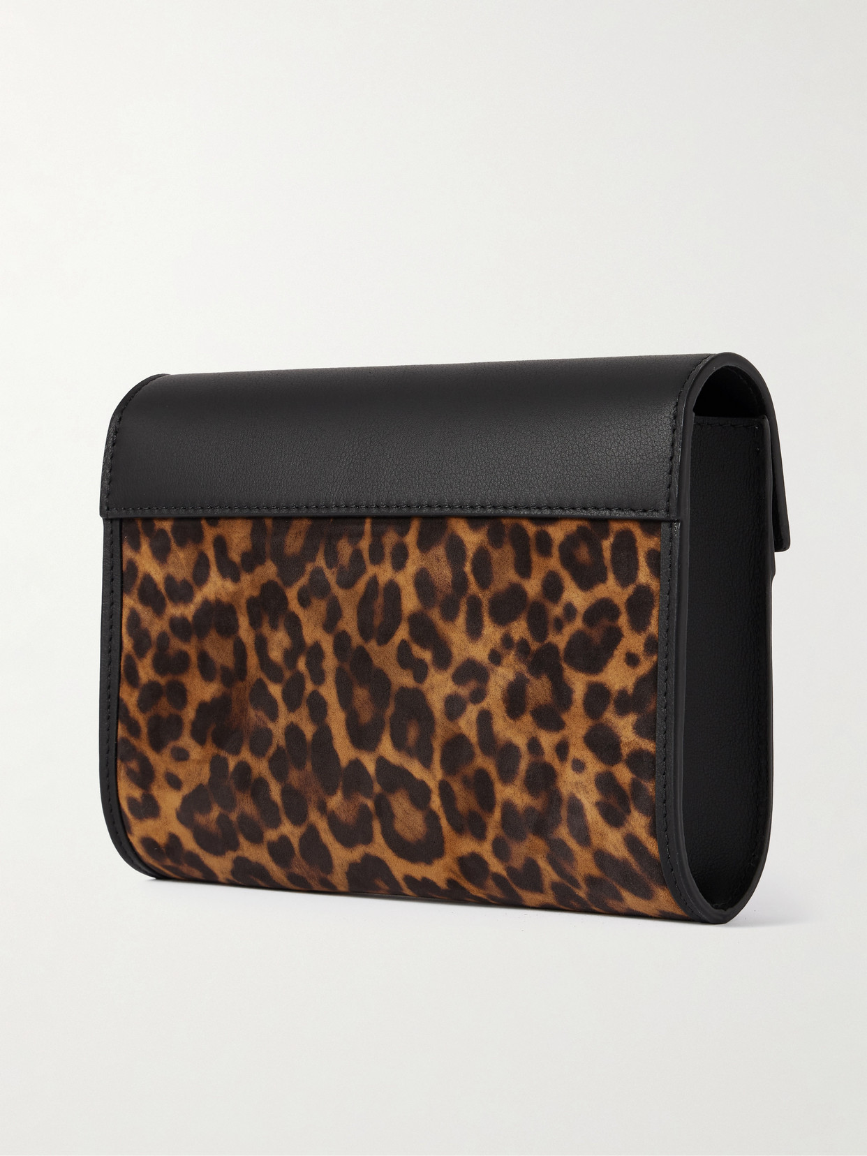 Hunting Season Leopard-print Suede And Leather Clutch In Multi