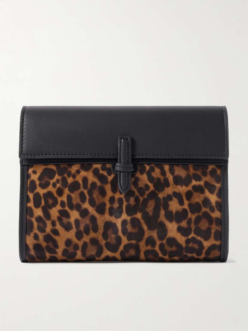Hunting Season Leopard-print Suede And Leather Clutch