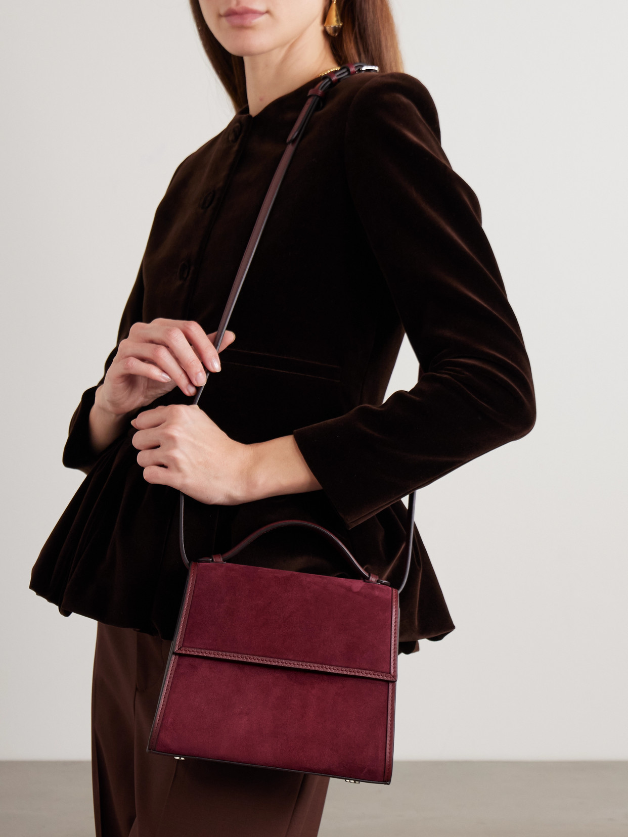 Hunting Season Medium Leather-trimmed Suede Tote In Burgundy