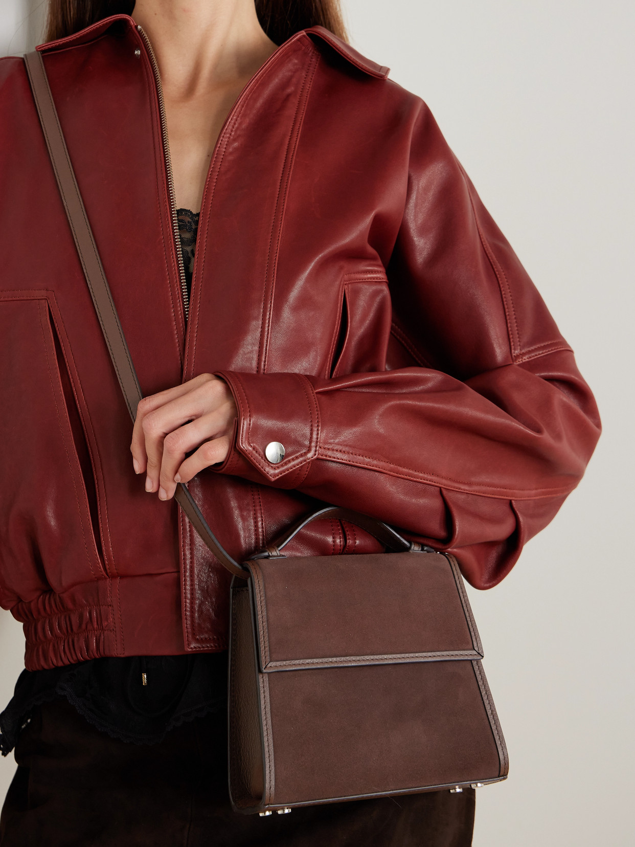 Small Leather-Trimed Suede Tote