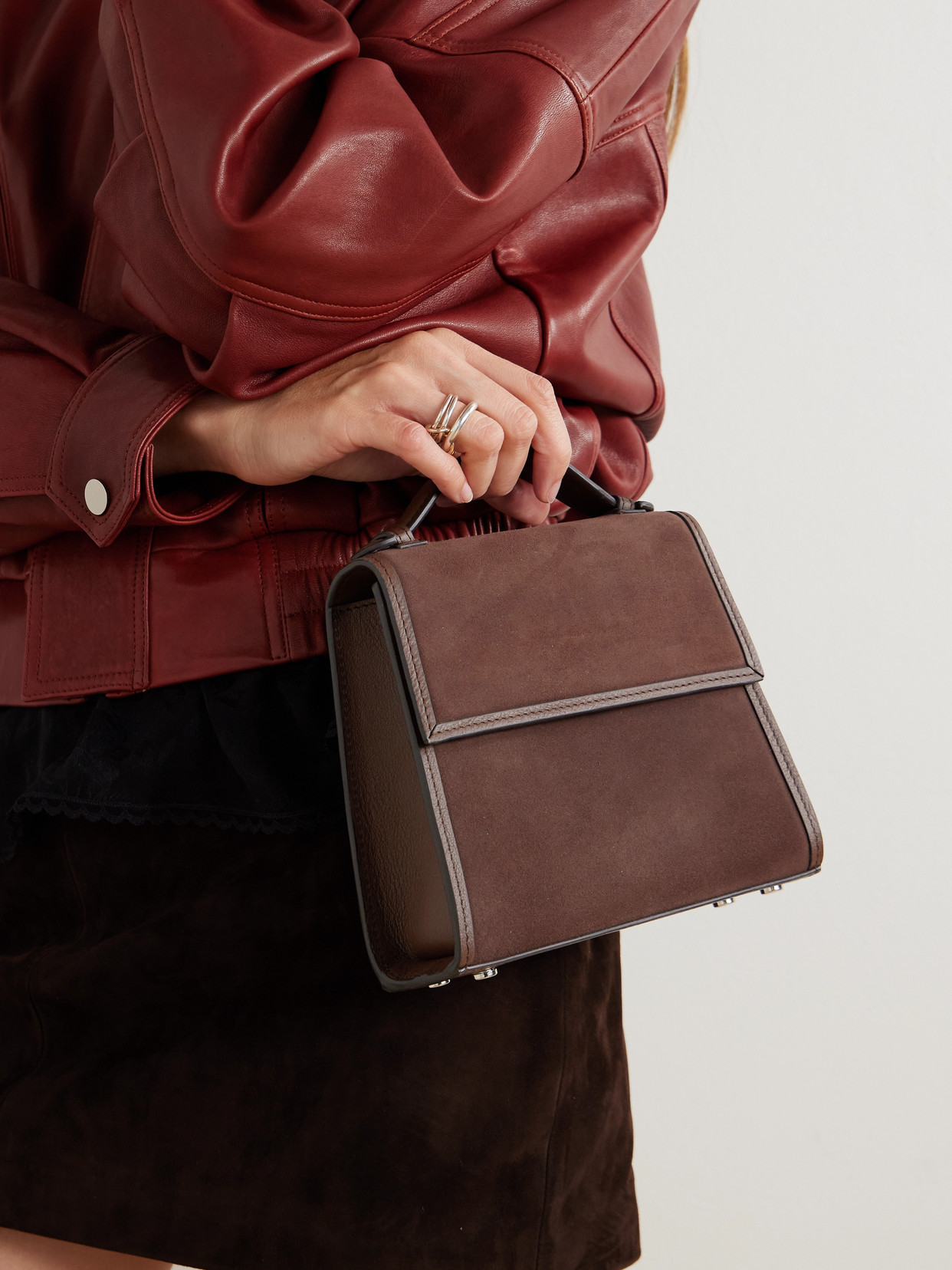 Small Leather-Trimed Suede Tote