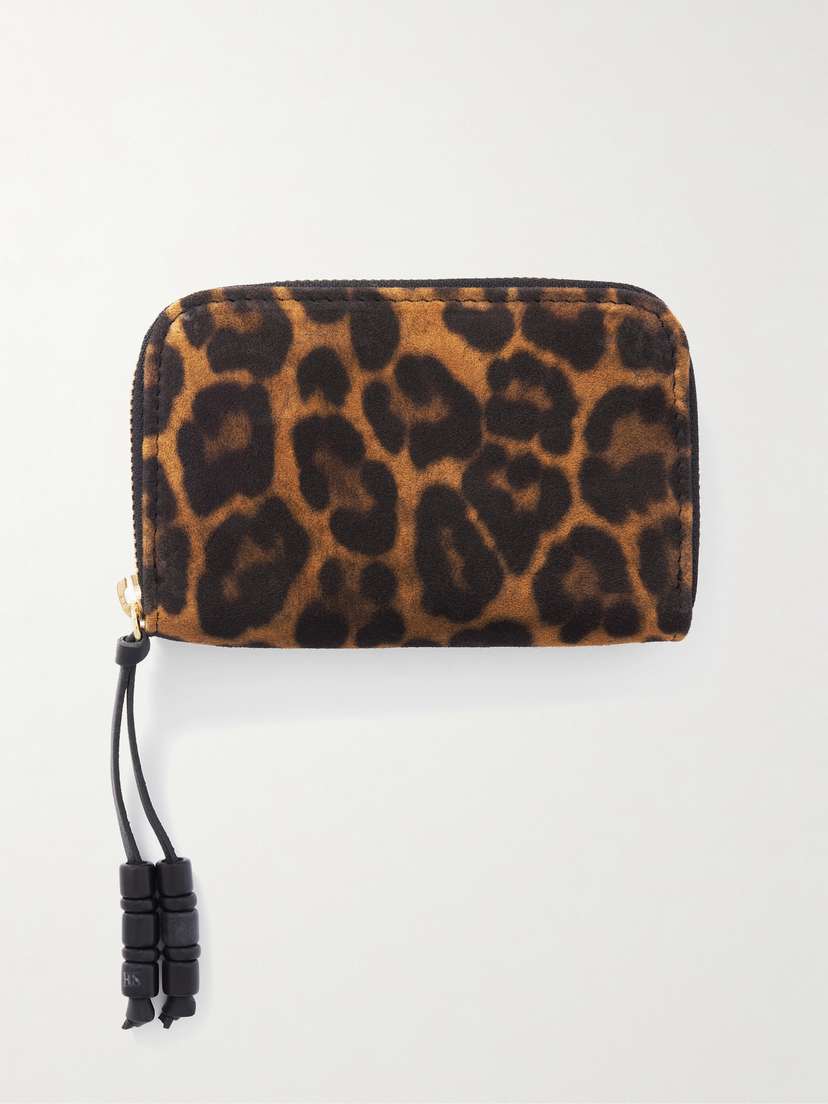 Hunting Season Bead-embellished Leather-trimmed Leopard-print Suede Wallet