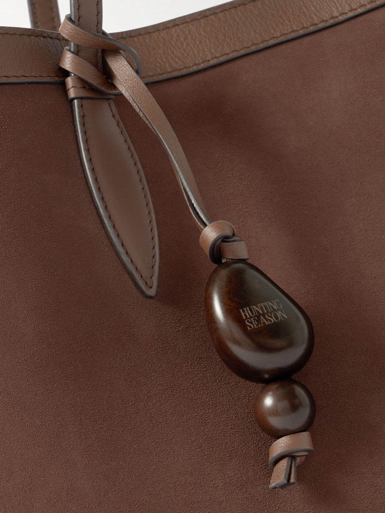 Beaded Leather-Trimmed Suede Tote
