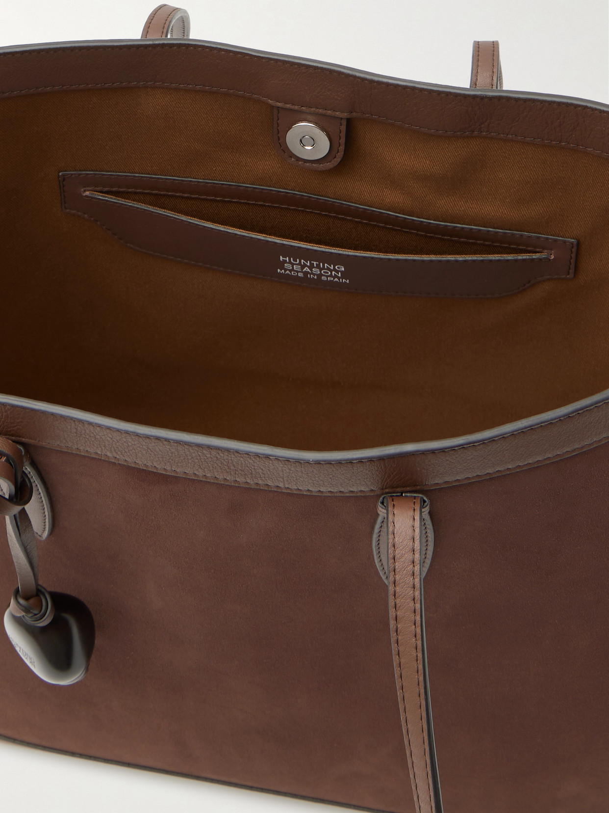 Beaded Leather-Trimmed Suede Tote